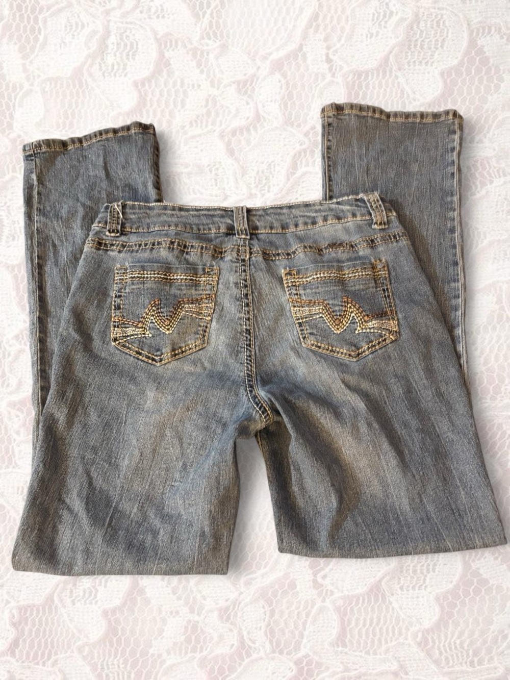 Vanilla Star Blue Denim Wide-Leg Jeans with Embellished Back Pockets
